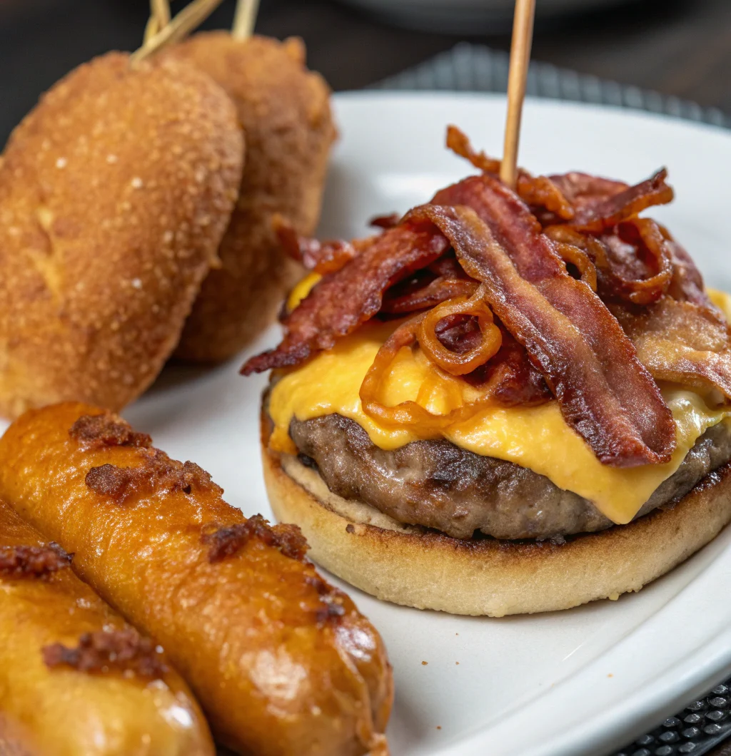 Deep Fried Bacon Cheeseburger Corn Dogs