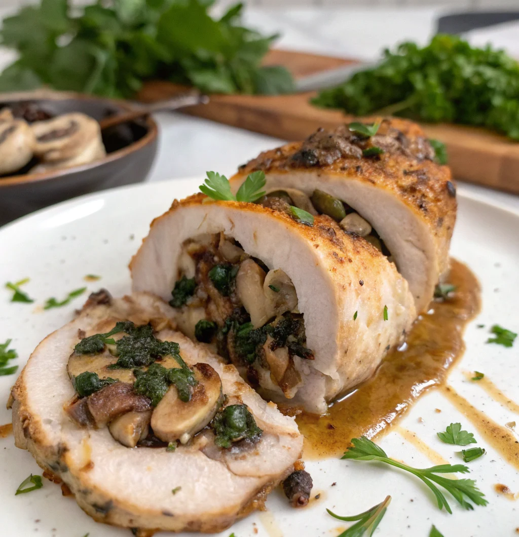 Mushroom Stuffed Chicken with Garlic Cream
