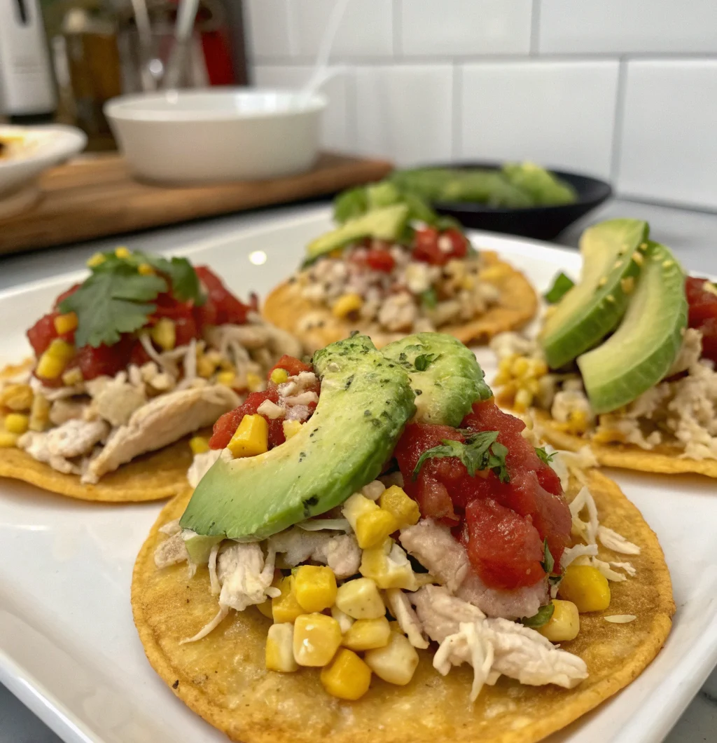 Street Corn Chicken Tostadas – Cheesy Zesty