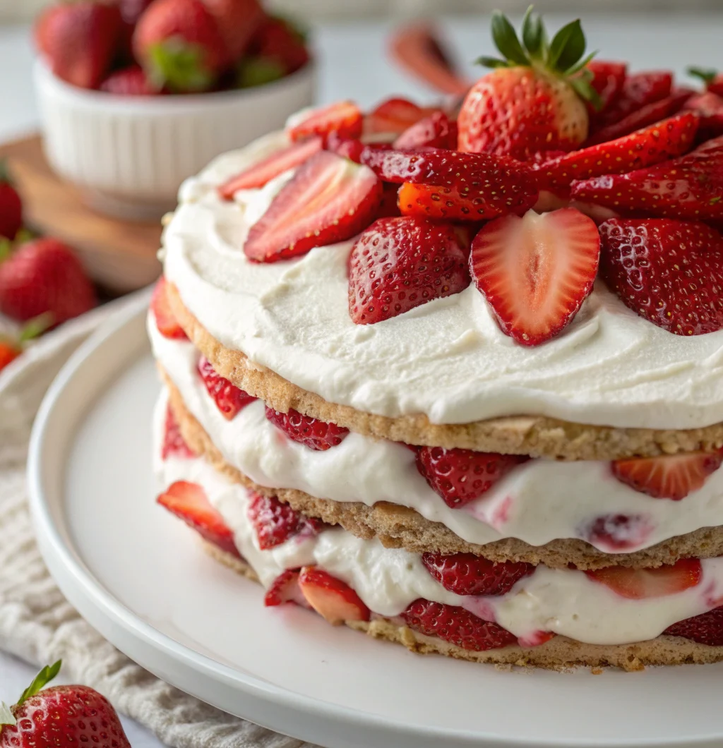 Tropical No-Bake Strawberry Split Cake – Creamy Dessert