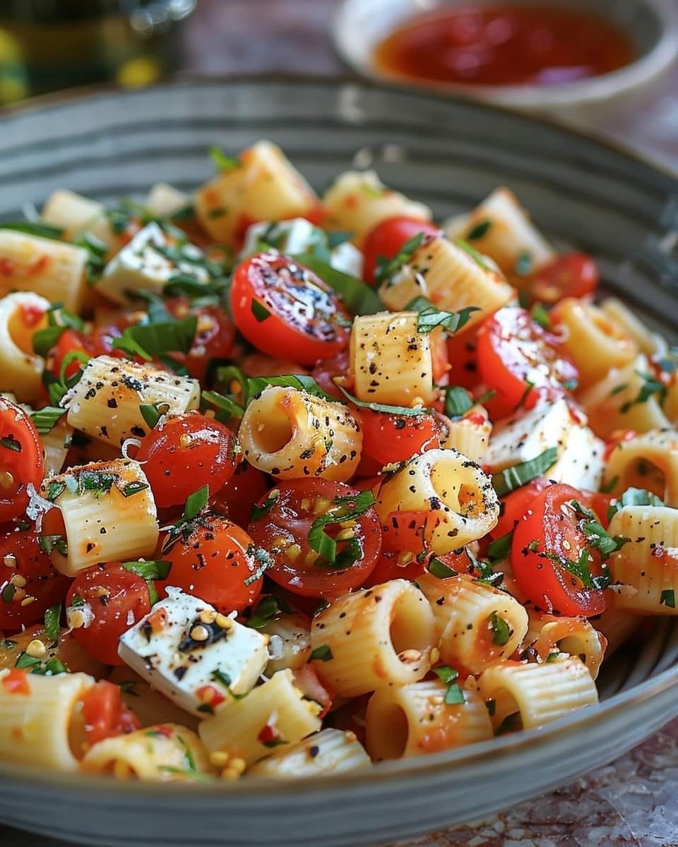 Recipe for Tomato Basil Feta Pasta Salad | DEESVIRAL