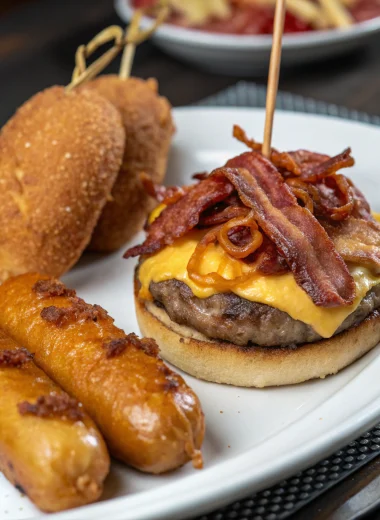 bacon cheeseburger corn dogs
